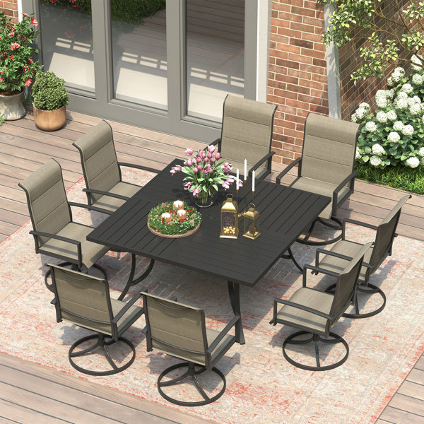 Red Barrel Studio® Patio Dining Set with 8 Padded Swivel Dining Chairs